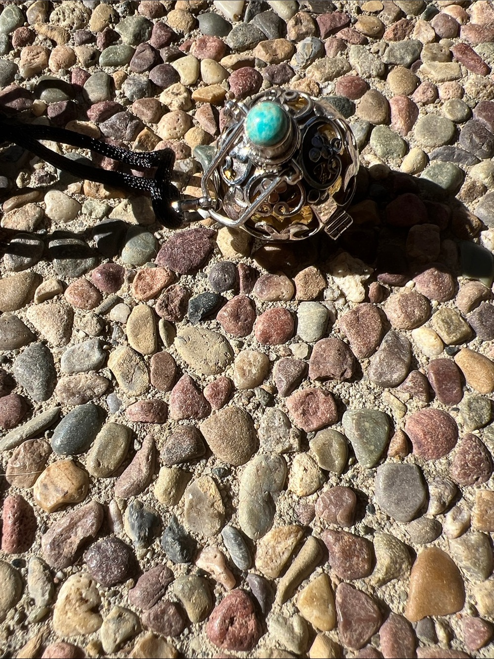 Sterling Silver Filigree Locket Necklace with Turquoise Bead